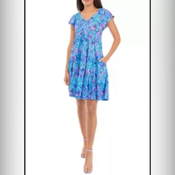 NWT Lilly Pulitzer Kawai Flutter Sleeve Dress Las Olas Aqua Strong Current Sea M - Picture 1 of 15